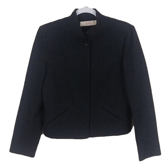 Young Pendleton Gray Virgin Wool Nehru Band Collar Long Sleeve Blazer Jacket - Picture 1 of 7